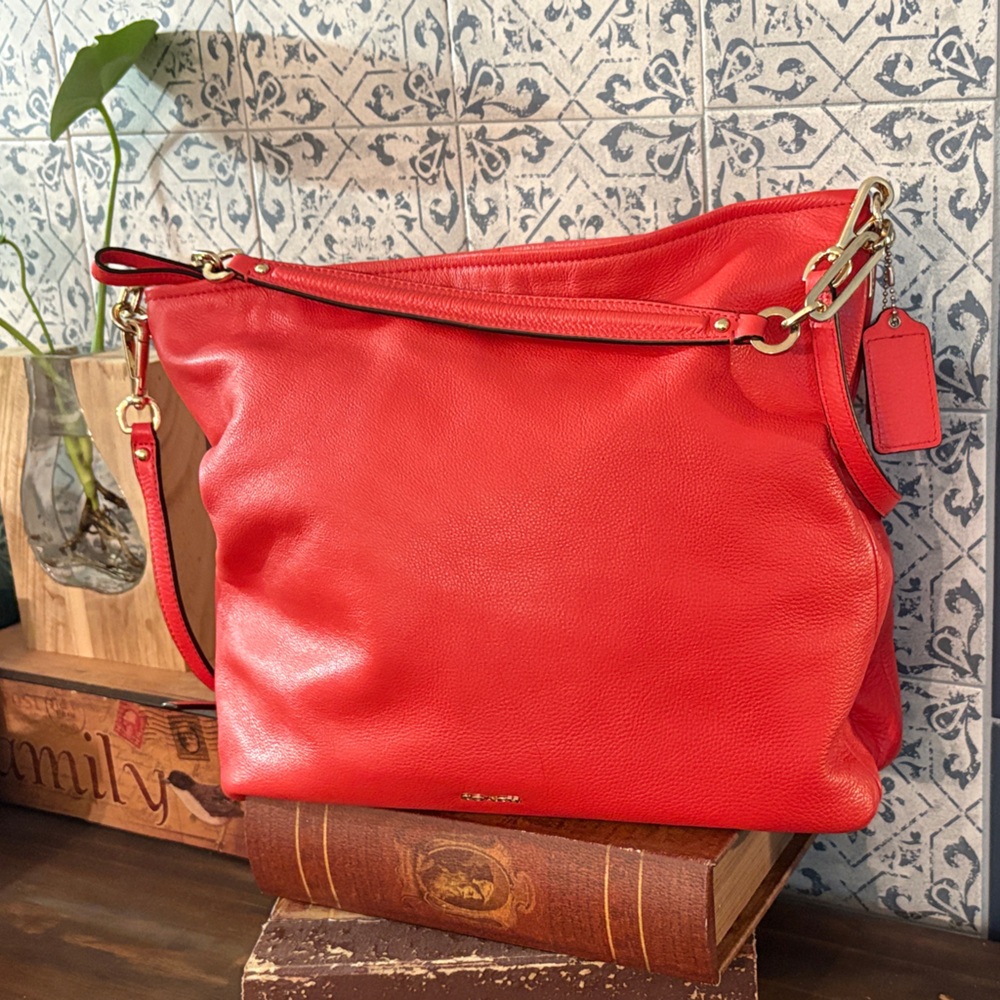Coach Vibrant Red Leather Vintage Coach Hobo Bag